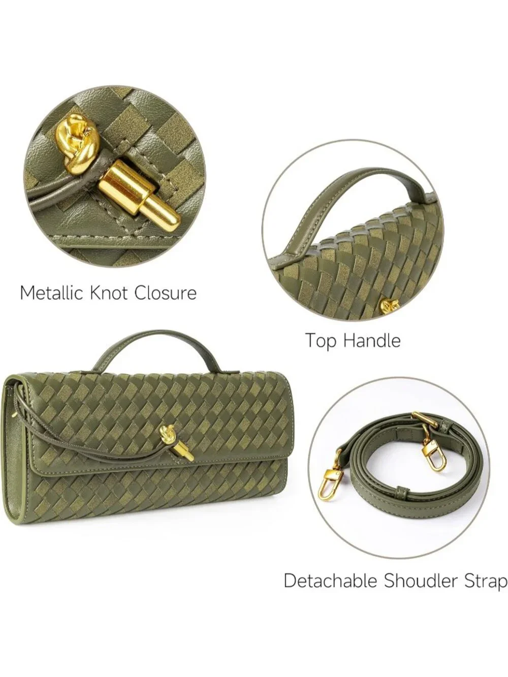 Women Olive Woven Leather Suede Woven Clutch Purse For Evening Crossbody Bag